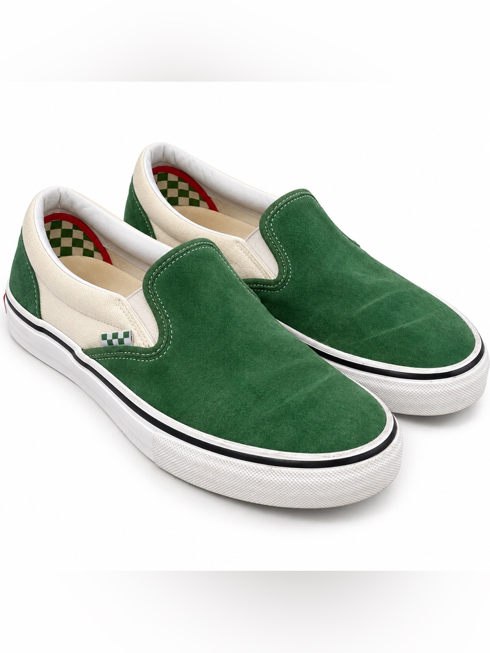 Vans Classic Slip-On Green Suede Canvas Checkerboard Sneakers Men’s 8.5